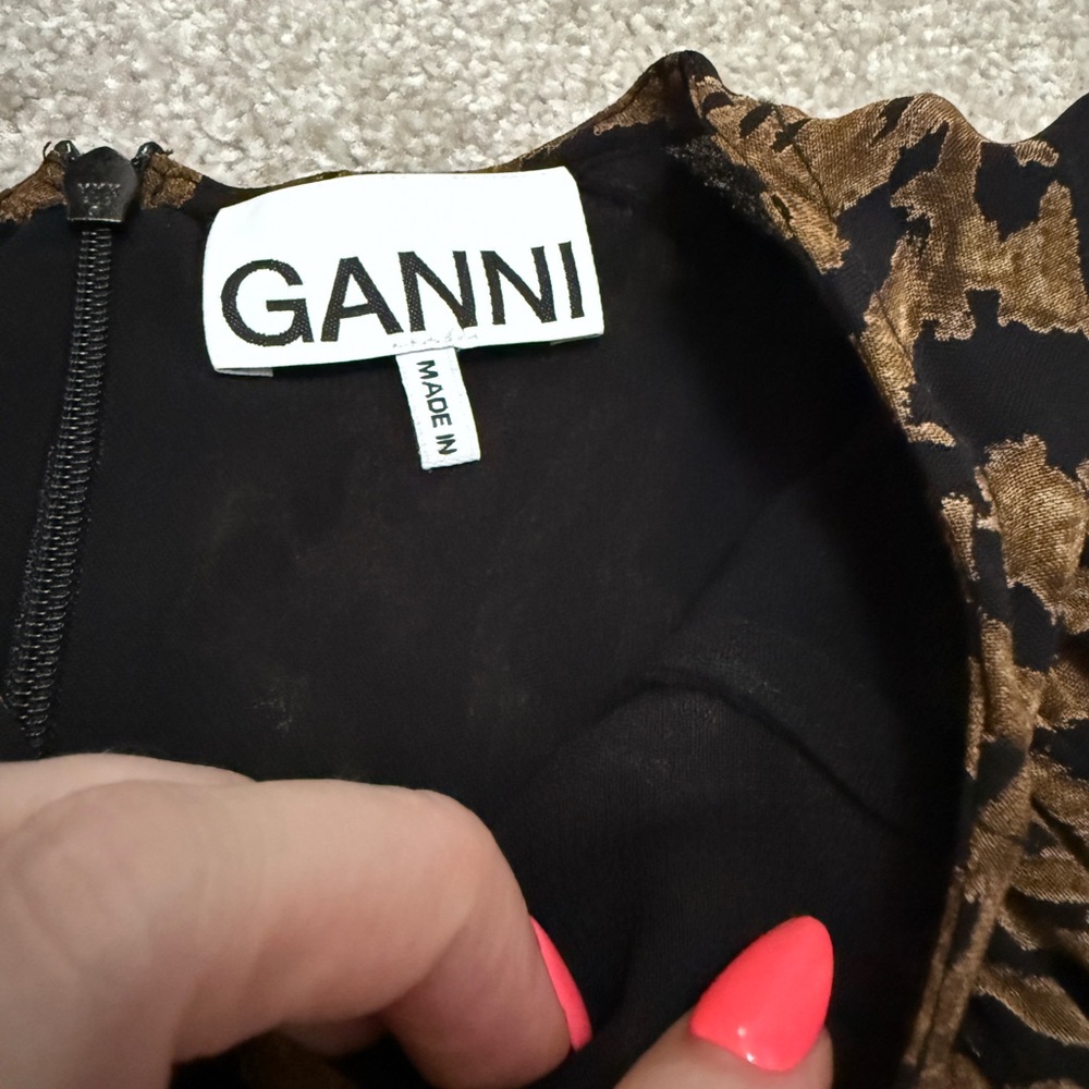 Ganni - Printed Georgette Black & Brown Tiger Patterned Dress - size 36 or US 4 - Picture 7 of 16